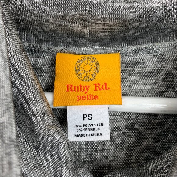 Ruby Rd Shirt Womens Small Petite Gray Black Cowl Neck Fringe Flocked Mosaic - Picture 4 of 8